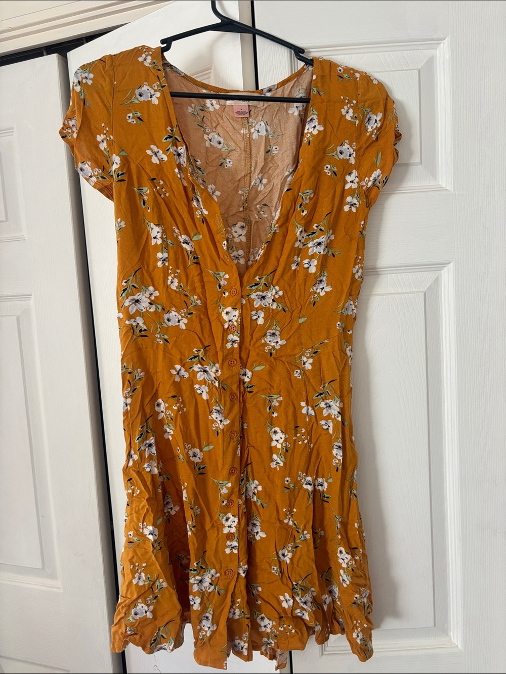 Band of Gypsies Mustard Floral Button-Front Mini Dress